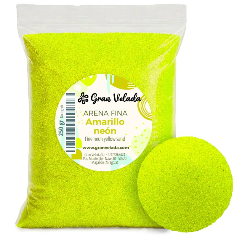 Envase arena de grano fino amarillo neon