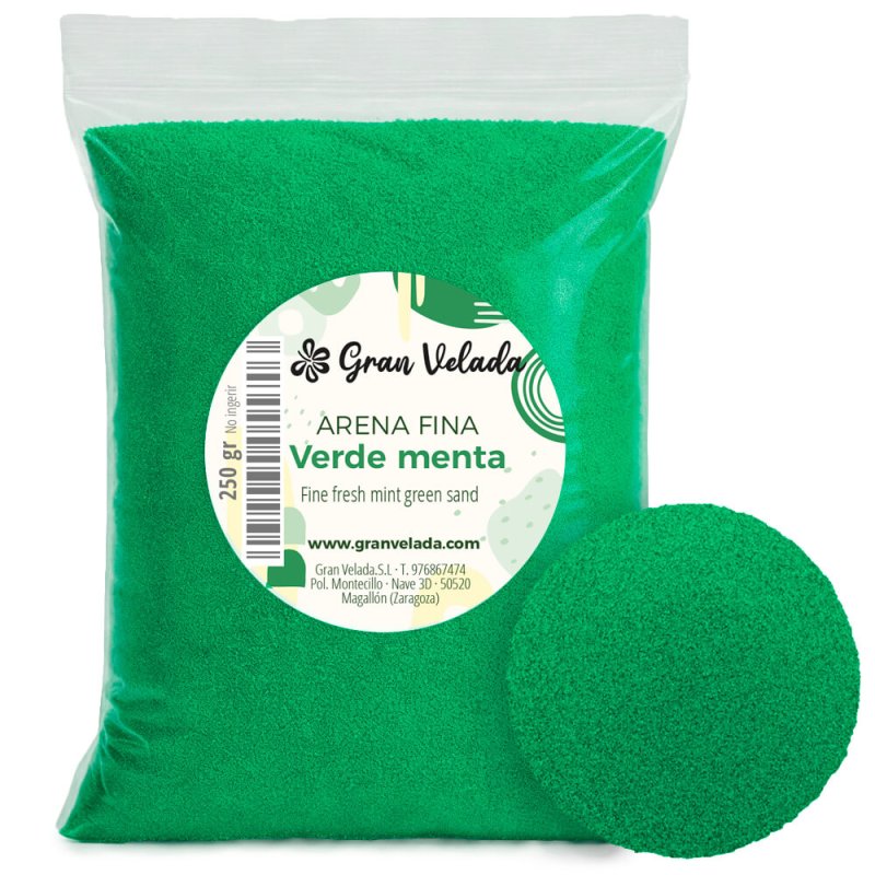 Envase arena de grano fino verde menta