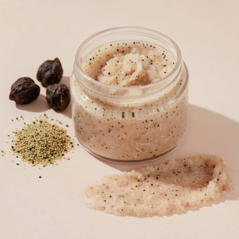Particulas de 500 micras para hacer exfoliantes de garbanzo negro