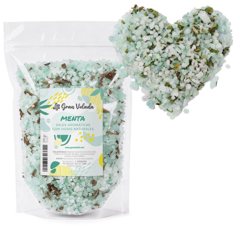 Sales aromáticas de menta con hojas naturales