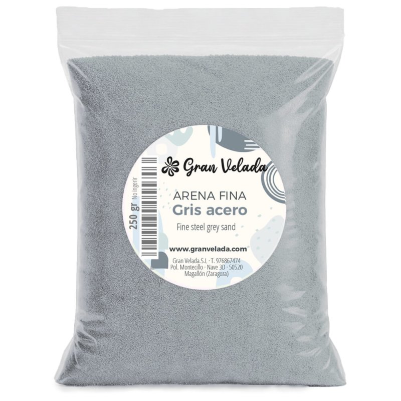 Envase arena fina gris acero