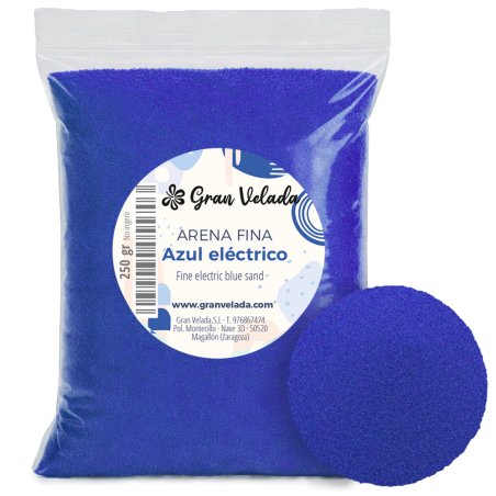 Arena fina azul electrico envase