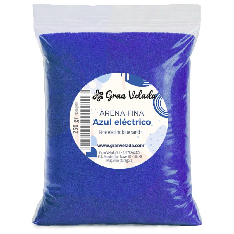 Arena fina azul electrico envase