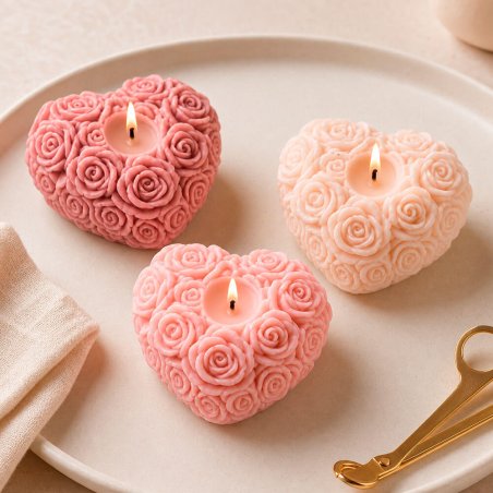 Molde para velas con forma de corazón con flores