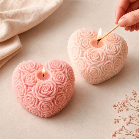Molde para hacer velas con forma corazón de rosas