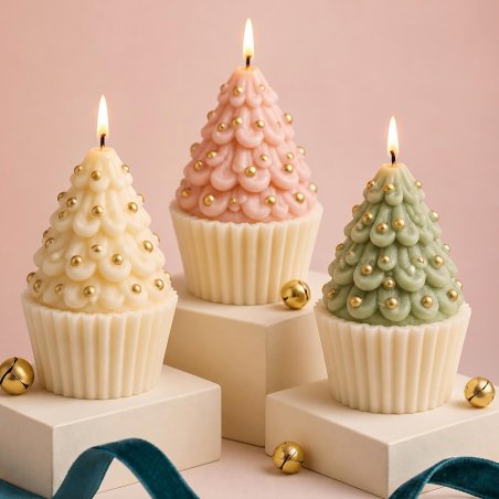 Velas cupcake árbol Navidad en diferentes colores