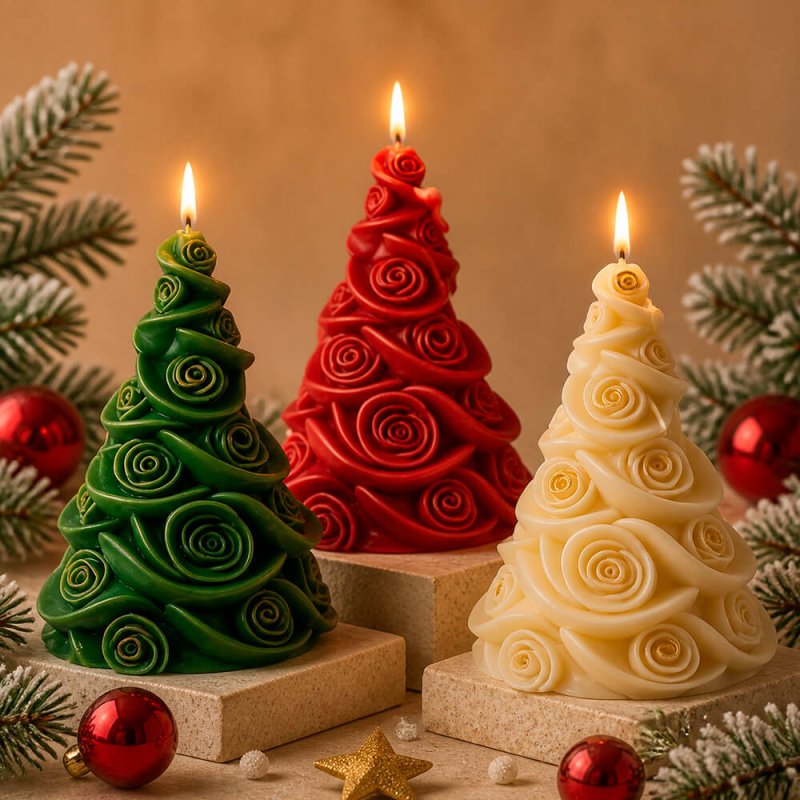 Velas árbol de navidad con rosas en diferentes colores