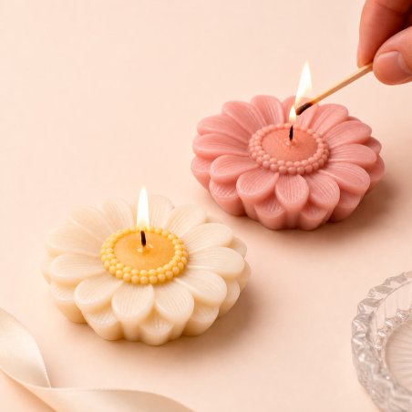 Velas 4 margaritas con detalle de encendido