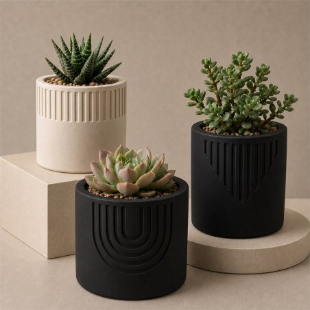 Maceteros decorativos hechos con cemento para figuras negro