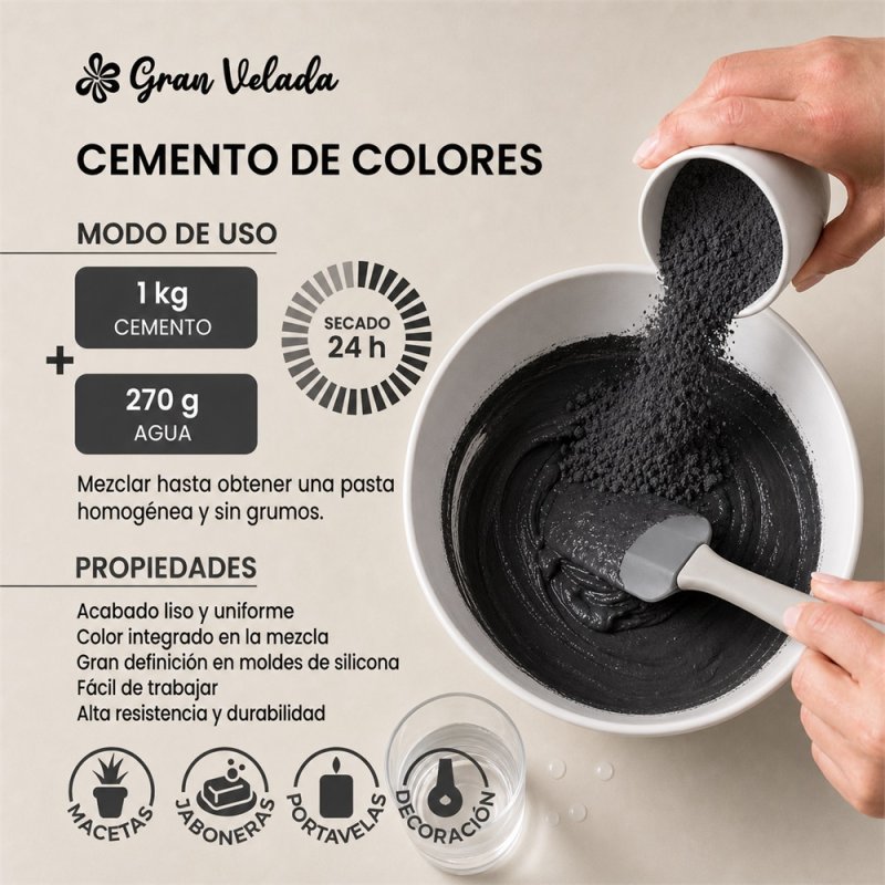 Como mezclar cemento para figuras negro con agua para manualidades