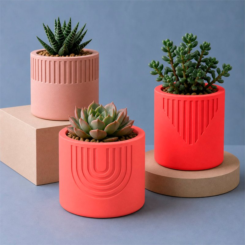 Maceteros decorativos hechos con cemento para figuras coral neón
