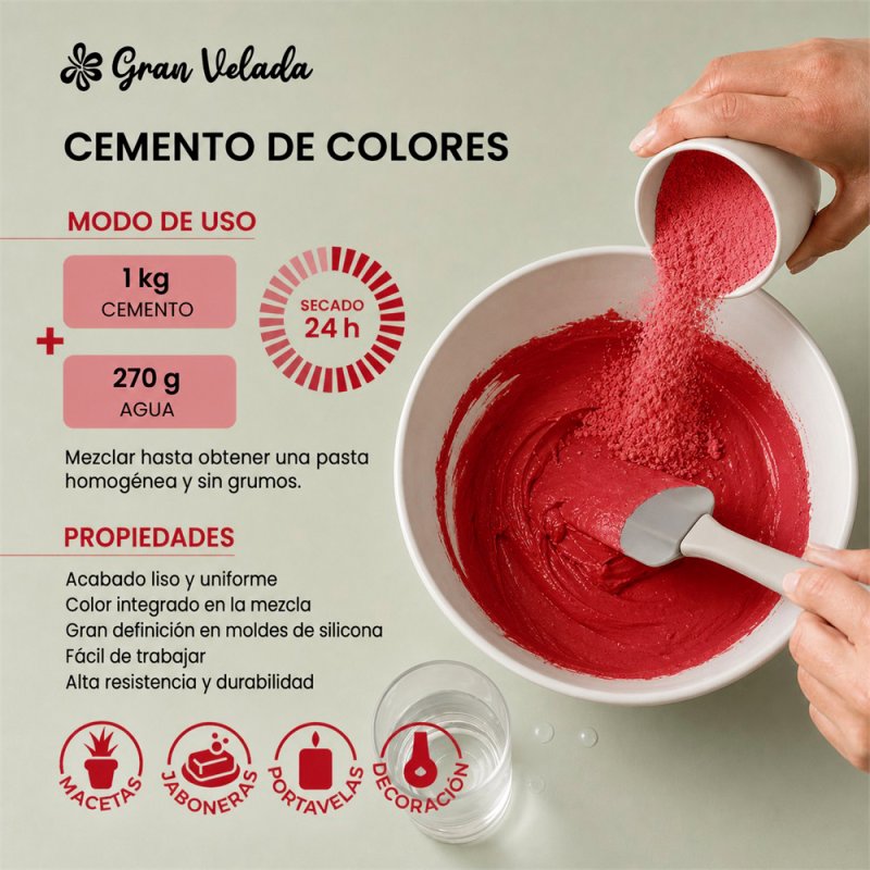 Como mezclar cemento para figuras rojo puro con agua para manualidades