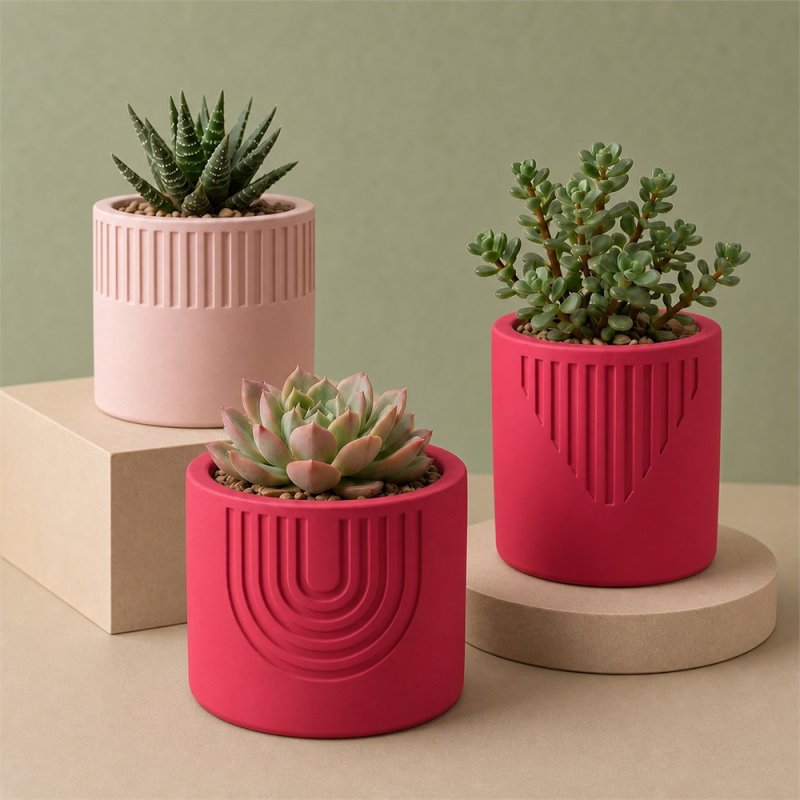 Maceteros decorativos hechos con cemento para figuras rojo puro