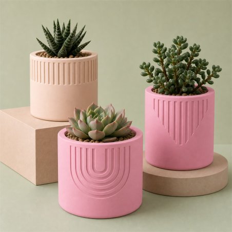 Cemento macetas rosa