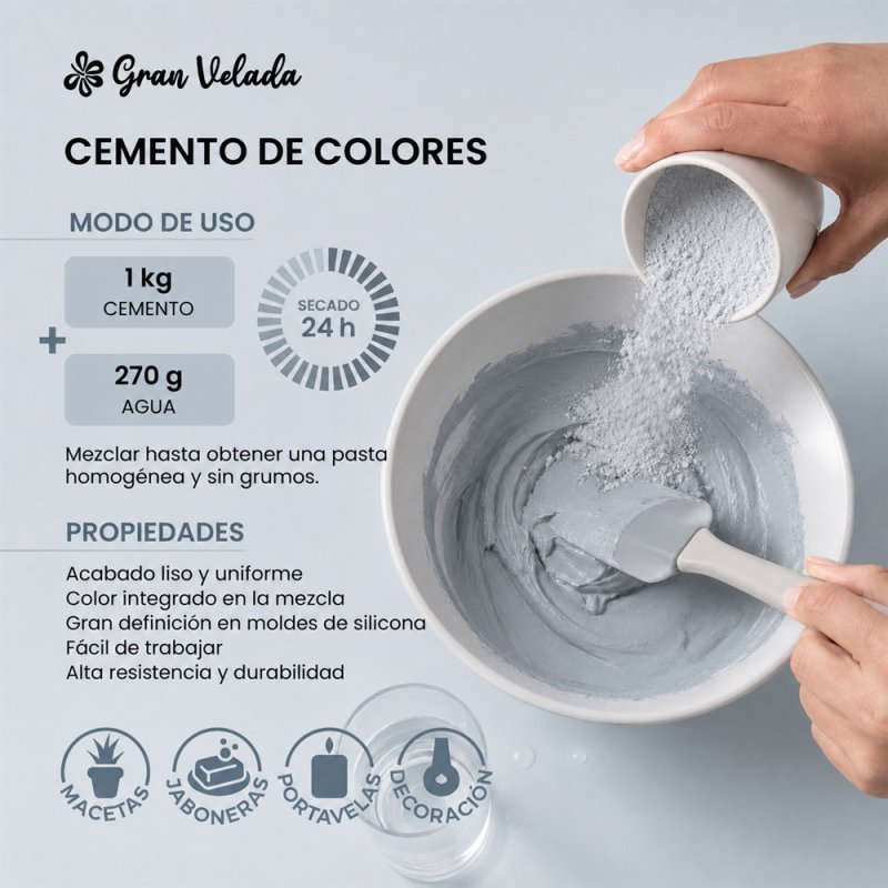 Cemento gris para figuras Gran Velada, modo de uso y proporciones — ficha de manualidades