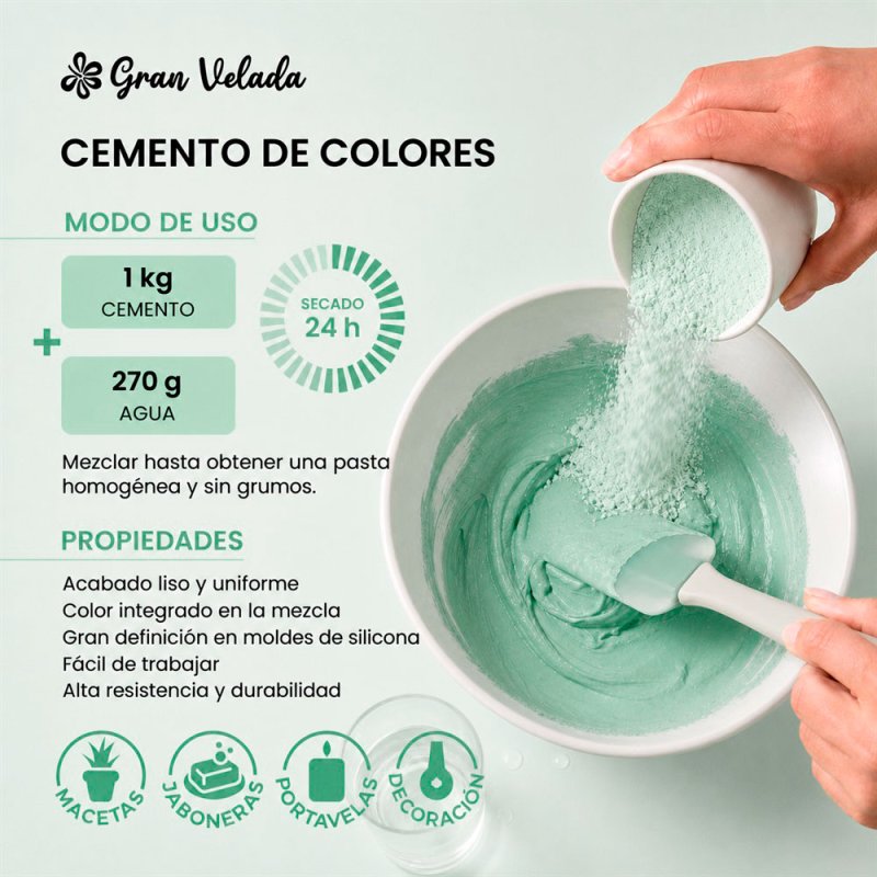 Como mezclar cemento para figuras verde mint con agua para manualidades