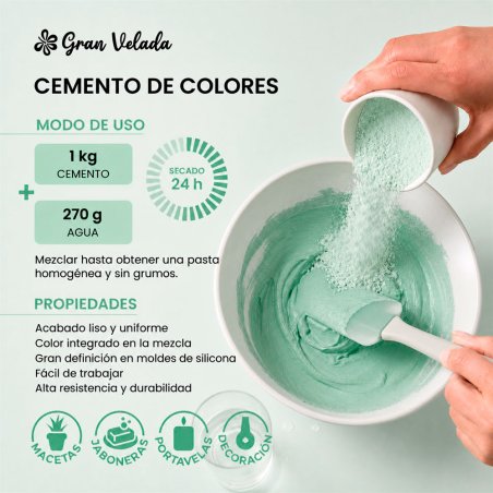 Como mezclar cemento para figuras verde mint con agua para manualidades