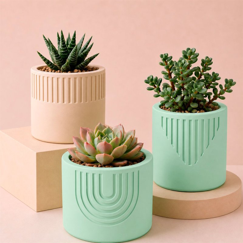 Maceteros decorativos hechos con cemento para figuras verde mint