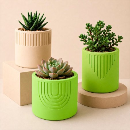Maceteros decorativos hechos con cemento para figuras verde manzana