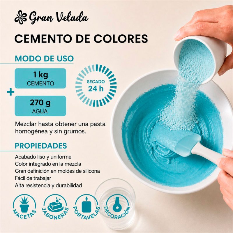 Como mezclar cemento para figuras azul turquesa con agua para manualidades