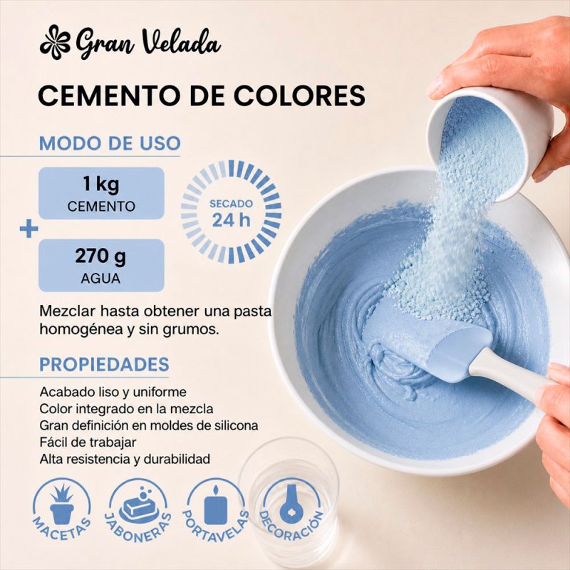 Como mezclar cemento para figuras azul niebla con agua para manualidades
