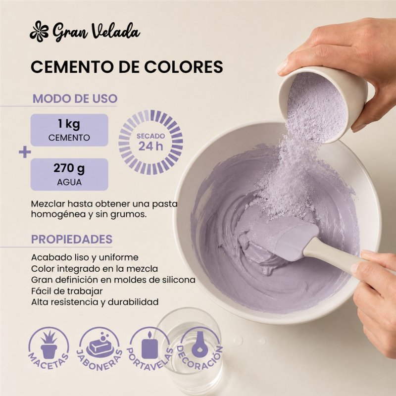 Como mezclar cemento para figuras lila suave con agua para manualidades