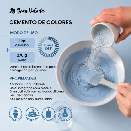 Como mezclar cemento para figuras azul con agua para manualidades