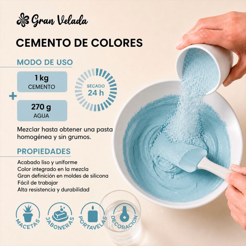 Como mezclar cemento para figuras azul celeste con agua para manualidades