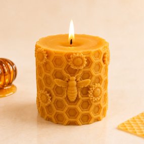 Molde para velas pilar panal con abejas y girasoles 6 x 6 cm.