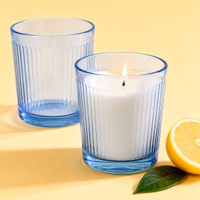 Verres en verre bleu strié 260 ml pour bougies
