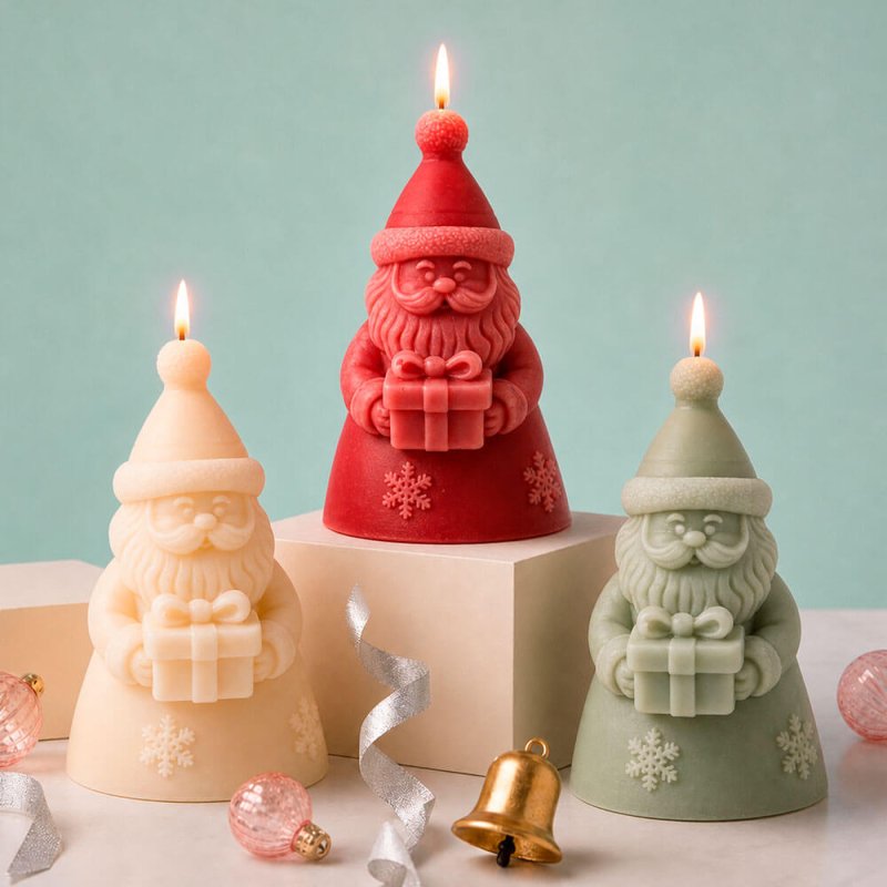 Vela Papá Noel con regalo en diferentes colores