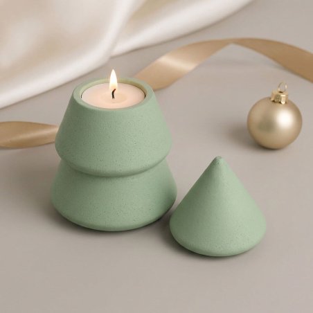 Molde para hacer portavelas de cemento con forma de árbol de navidad