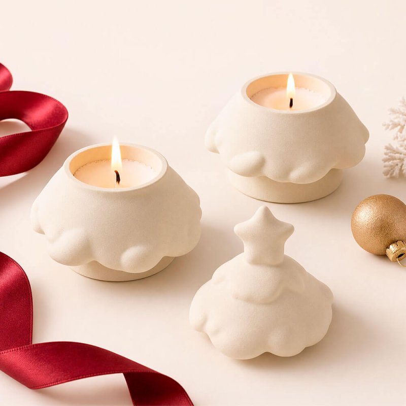 Molde para hacer portavelas de cemento con forma de árbol de navidad