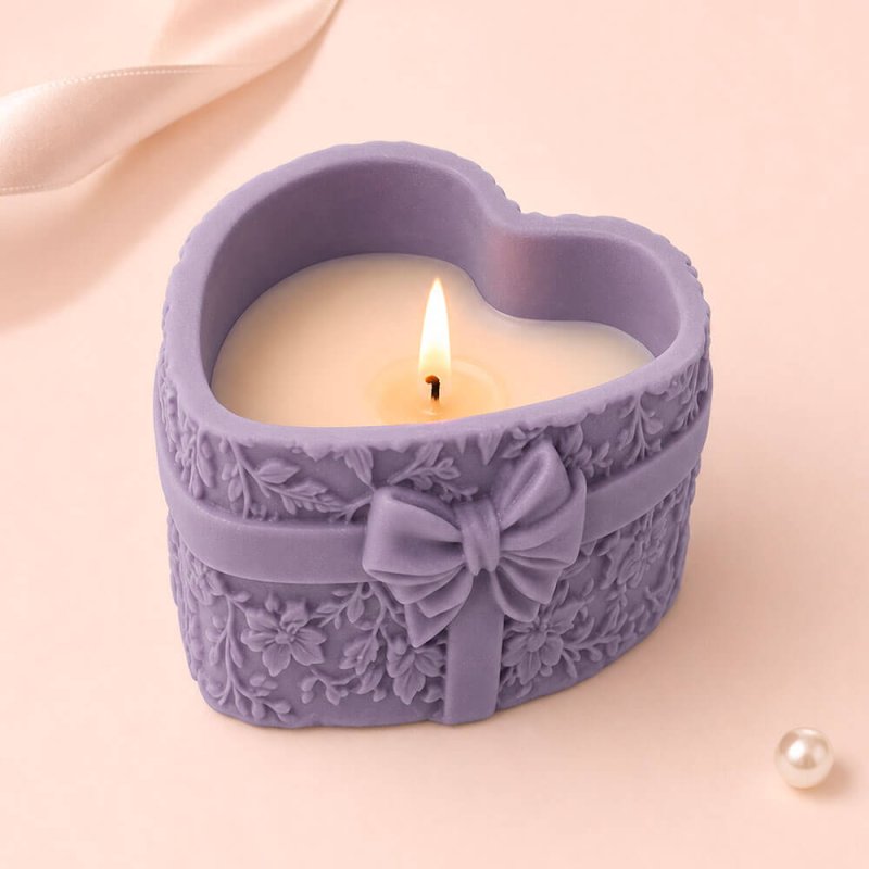 Molde para hacer portavelas con forma de caja de regalo de corazón