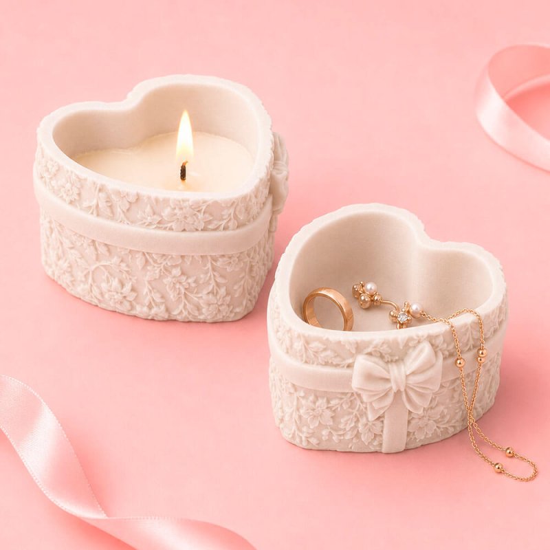 Molde para portavelas corazón con flores y lazo 7,7 cm