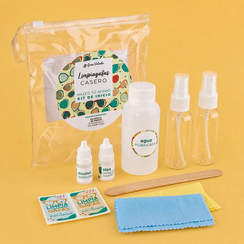 Componentes set para hacer limpiagafas casero,