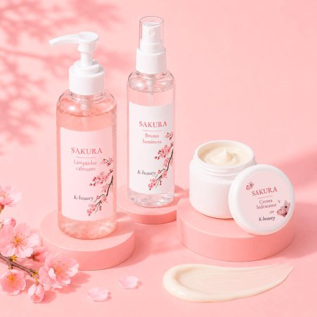 Bruma iluminadora, limpiador calmante y crema hidratante k-beauty