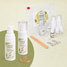 Set para hacer sérum facial de péptidos y niacinamida. Materiales e instrucciones