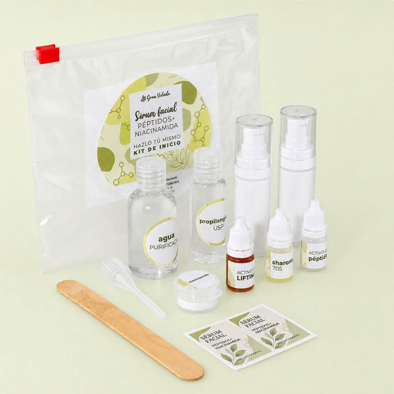Componentes set para hacer sérum facial de péptidos y niacinamida