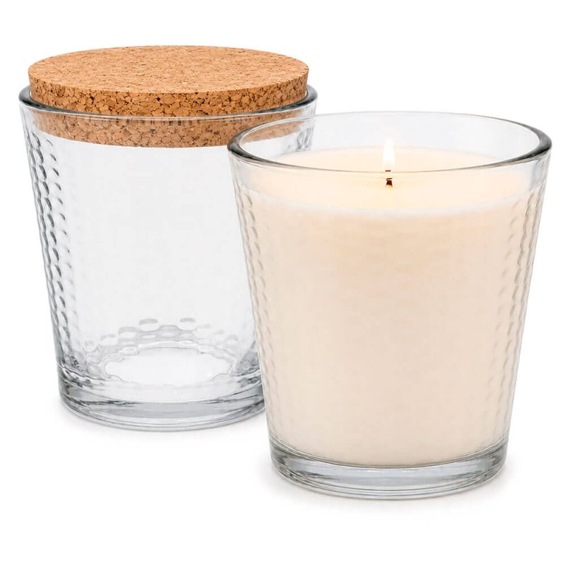 Vaso para hacer velas con relieve panal de abejas y tapa de corcho