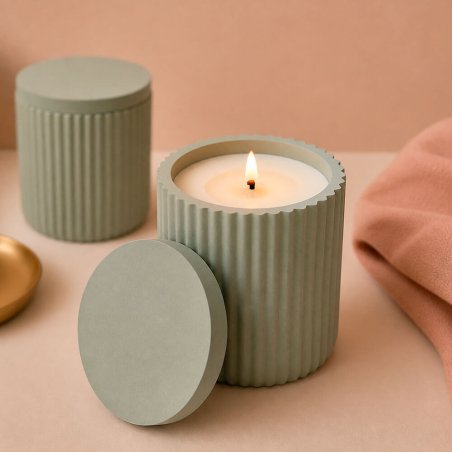Molde recipiente minimalista estriado con tapa para velas
