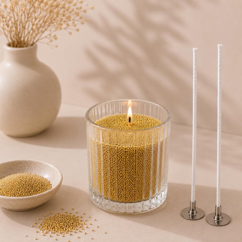 Mechas enceradas 15 cm con portamechas para velas con cera perlada