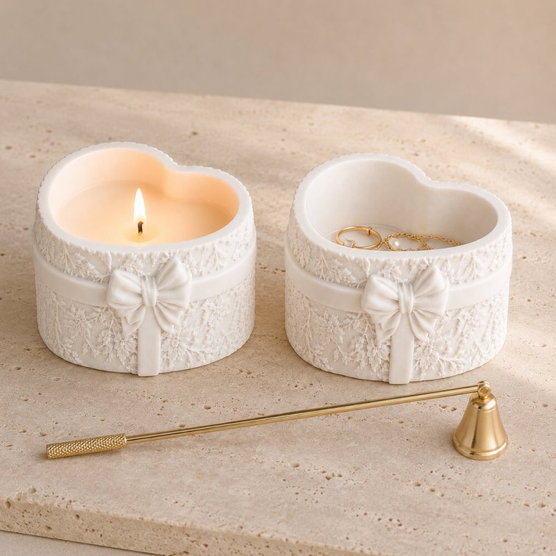 Molde para portavelas corazón con flores y lazo 7,7 cm