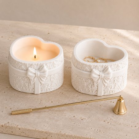 Molde para portavelas corazón con flores y lazo 7,7 cm