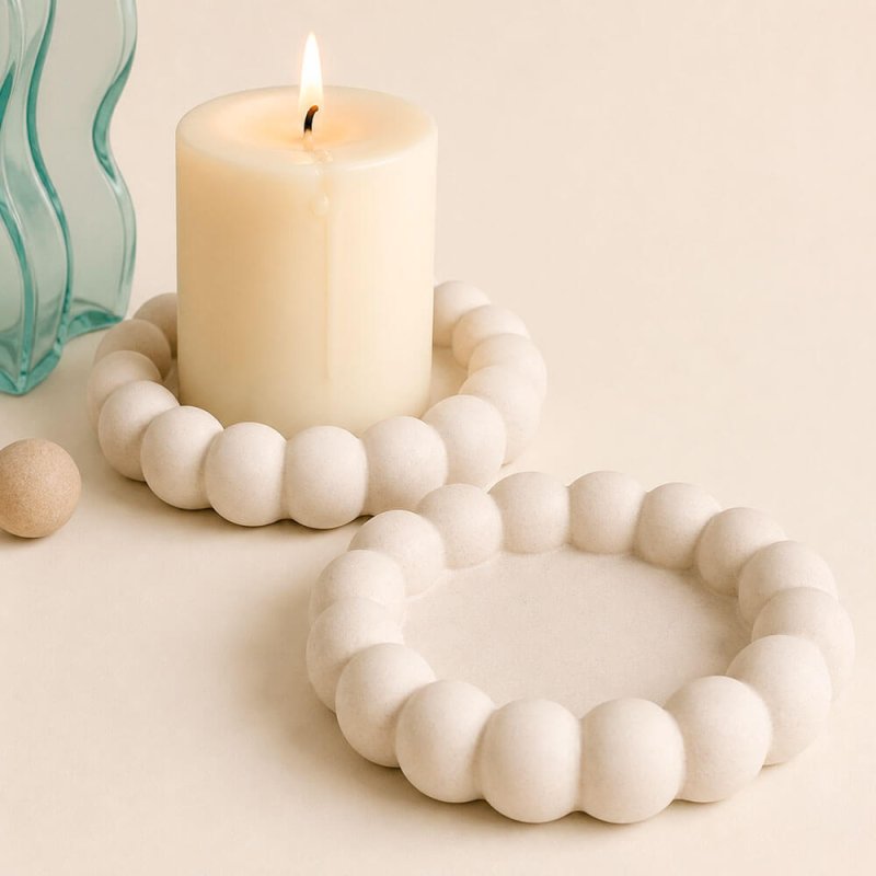 Molde plato con perlas base para velas 13 cm