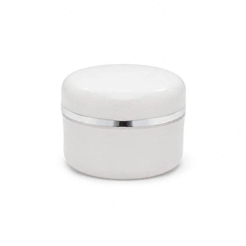 Mini tarro 5 ml blanco ribete plateado