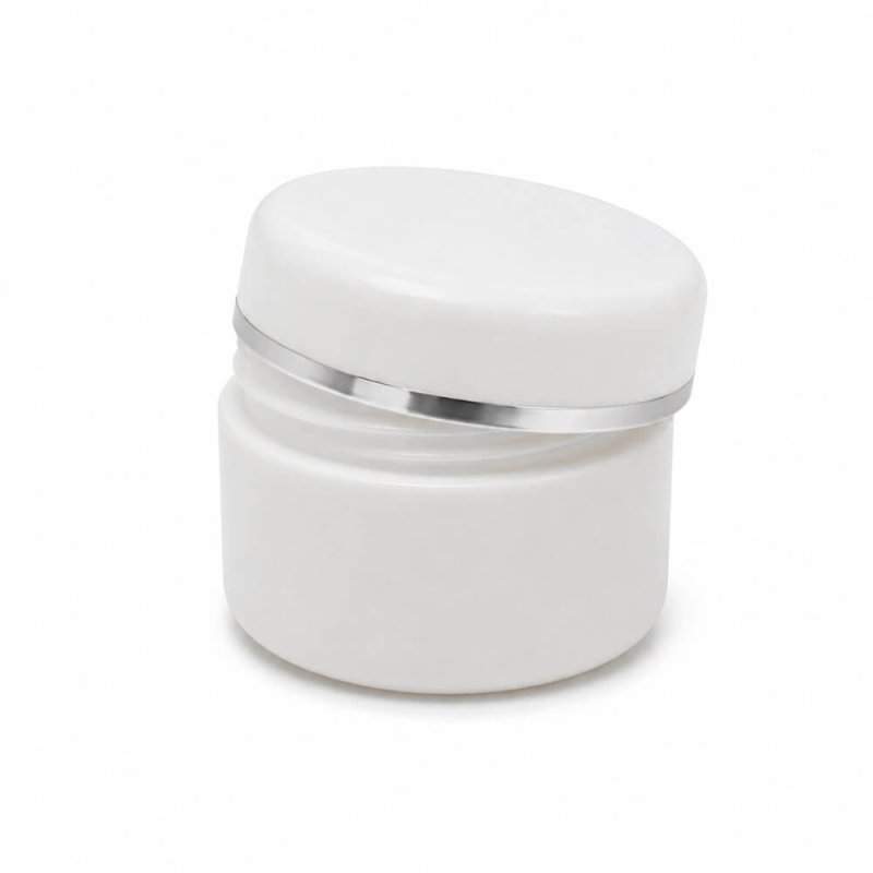 Mini tarro 5 ml blanco ribete plateado a rosca