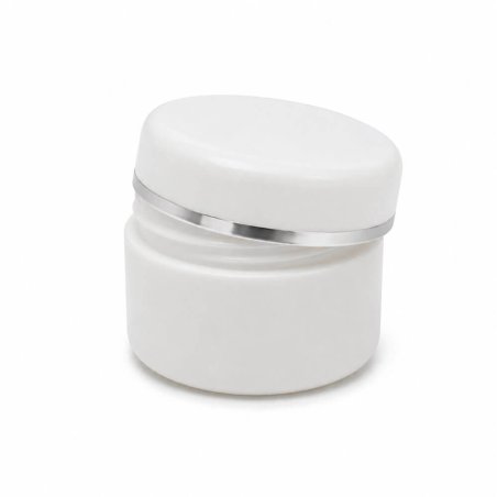 Mini tarro 5 ml blanco ribete plateado a rosca
