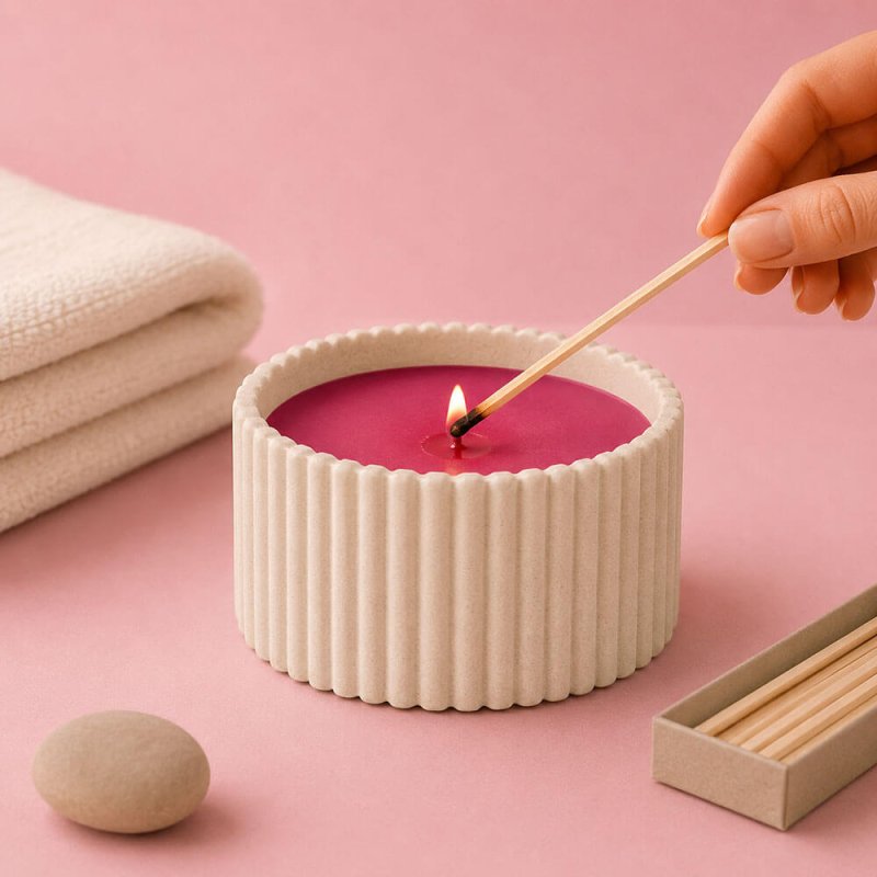 Pigmento velas rojo frambuesa en recipiente