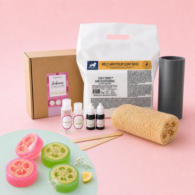 Kit como hacer jabon con lufa. Materiales e instrucciones